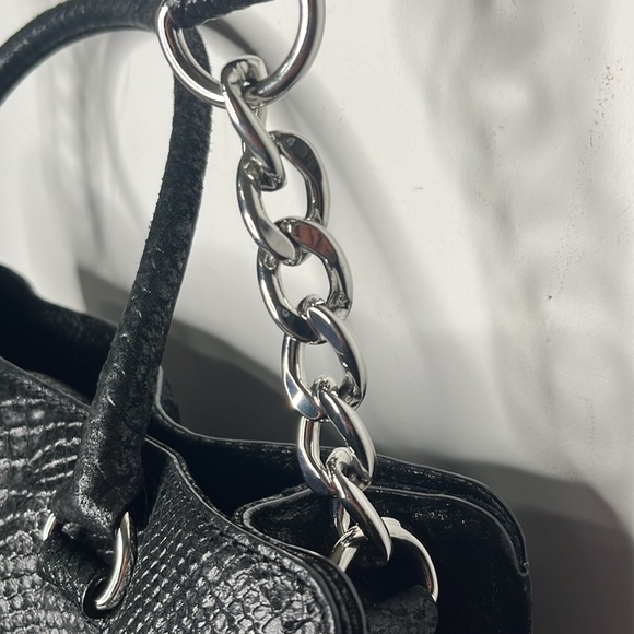 Michael Kors Black Leather Snakeskin Hamilton Bag EUC with Dust Bag - Picture 7 of 14